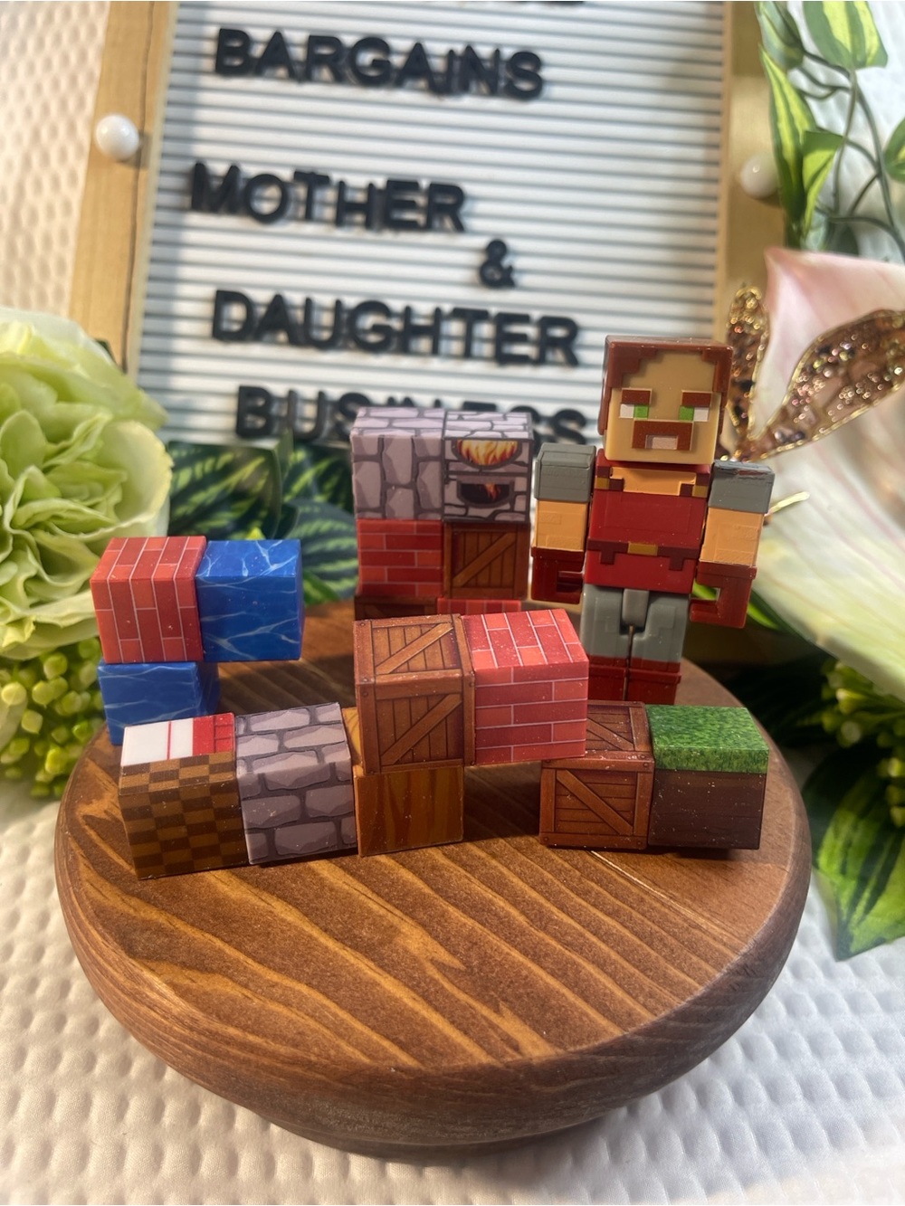 Minecraft Steve Figure & Block Cube Toy Lot Pixelated Building Game Pieces